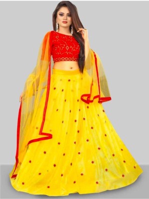 1 CARAT FASHION Embroidered Semi Stitched Lehenga Choli(Yellow, Red)