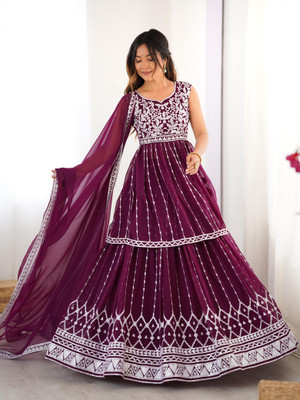 Tasrika Embroidered Stitched Lehenga & Kurta(Purple)