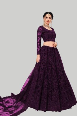 AADITASYA Embroidered Semi Stitched Lehenga Choli(Purple)