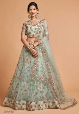 Tasrika Embroidered Semi Stitched Lehenga Choli(Light Blue)