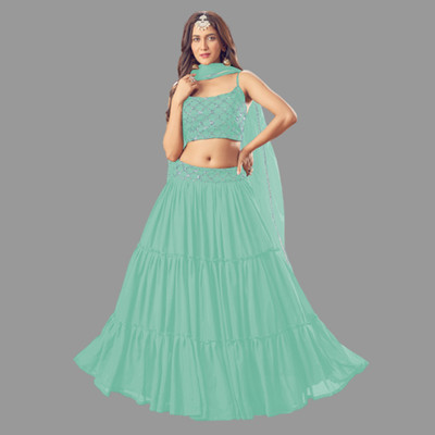 KAPANKU Self Design Semi Stitched Lehenga Choli(Light Blue)