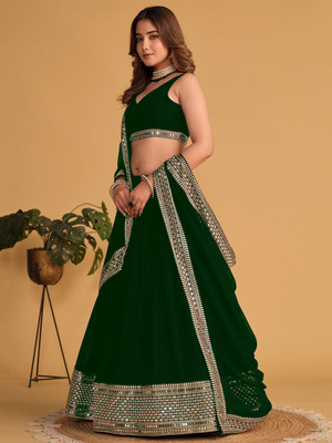 MAN PRIYA TRENDZ Embellished Semi Stitched Lehenga Choli(Green)