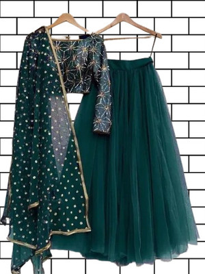 lazyandcrazy shop Self Design Semi Stitched Lehenga Choli(Green)