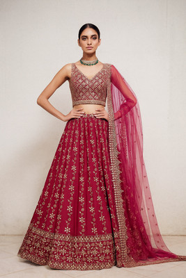 TRIVORA Embroidered Semi Stitched Lehenga Choli(Pink)
