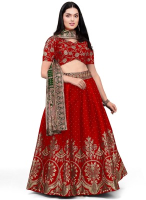 Kedar Fab Self Design Semi Stitched Lehenga Choli(Red)