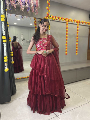SHREE CREATION Self Design Semi Stitched Lehenga Choli(Maroon)