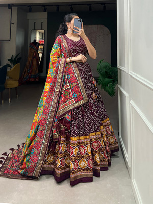 Julee Printed Semi Stitched Lehenga Choli(Multicolor)