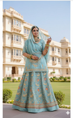 WOMENGIRLFASHION Embroidered Semi Stitched Rajputi Poshak(Blue)