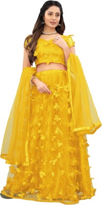 KV Fashion Embroidered Semi Stitched Lehenga Choli(Yellow)