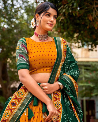 AAYUSHYAM ENTERPRISE Floral Print Semi Stitched Lehenga Choli(Yellow)