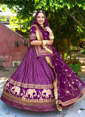 Ghoomar poshak kesriya Embroidered Semi Stitched Rajasthani Poshak(Purple)