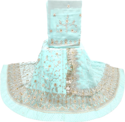 MANTUSHTI Embroidered Semi Stitched Rajasthani Poshak(Light Green)