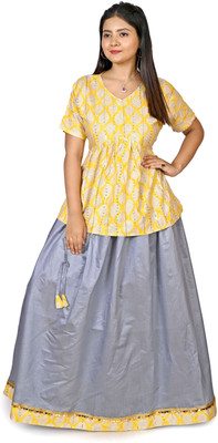 avery Solid Semi Stitched Lehenga & Kurta(Yellow)