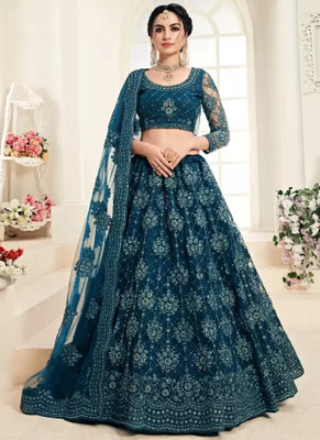 AADITASYA Embroidered Semi Stitched Lehenga Choli(Blue)