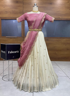 Fabcartz Embroidered Semi Stitched Lehenga Choli(Pink)