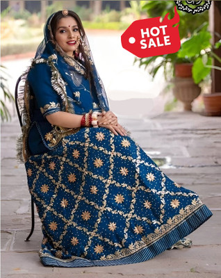 Hemlata Embroidered, Embellished Semi Stitched Rajasthani Poshak(Light Blue)