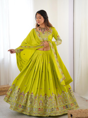 Divastri Self Design Semi Stitched Lehenga Choli(Green)