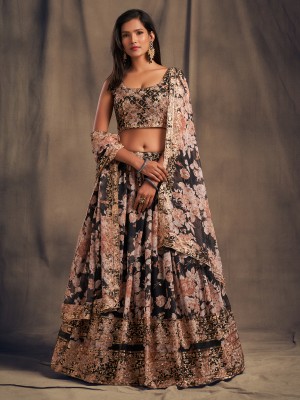 Tasrika Embroidered Semi Stitched Lehenga Choli(Black)