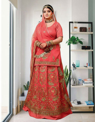 Shree Ambey Creation Embroidered Semi Stitched Rajasthani Poshak(Pink)