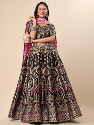 PURVAJA Embellished Semi Stitched Lehenga Choli(Black)