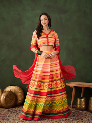 Sangria Printed Stitched Lehenga Choli(Red)