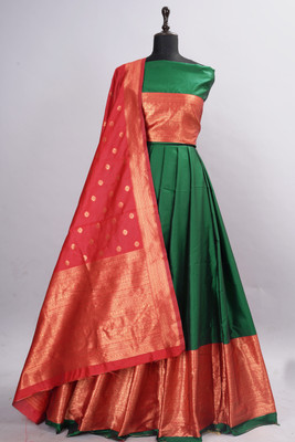 ISARA Printed Semi Stitched Lehenga Choli(Green)