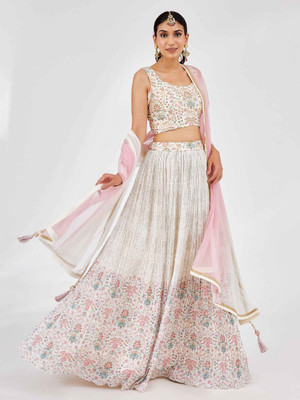 Tasrika Digital Print Semi Stitched Lehenga Choli(White)