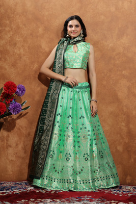 KV Fashion Printed Semi Stitched Lehenga Choli(Light Green)