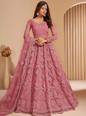 Udbhav Export Embroidered Semi Stitched Lehenga Choli(Pink)