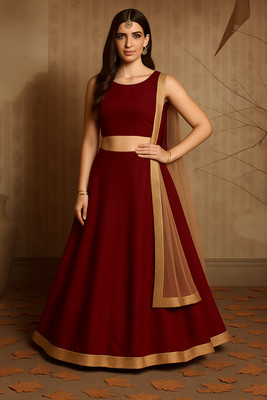 Rise On Fab Solid, Embellished Semi Stitched Lehenga Choli(Maroon)