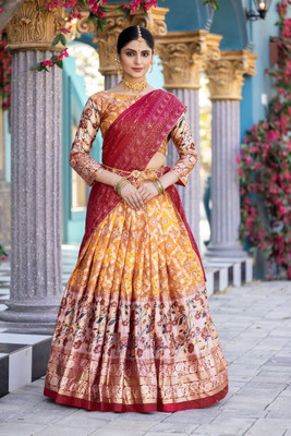 LADY SHOPI Printed Semi Stitched Lehenga Choli(Orange)