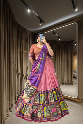 viraasat Printed Semi Stitched Lehenga Choli(Pink)