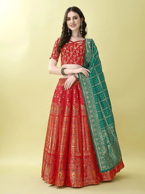 SWAMI STUDIO Printed Semi Stitched Lehenga Choli(Red, Green)