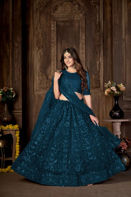Yogik Creation Embroidered Semi Stitched Lehenga Choli(Blue)