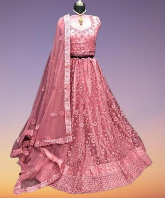 WILLMAKE Embroidered Semi Stitched Lehenga Choli(Pink)