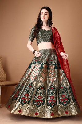 SWAMI STUDIO Self Design Semi Stitched Lehenga Choli(Green)