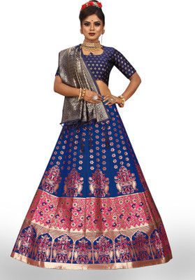 Offirra International Floral Print Semi Stitched Lehenga Choli(Blue)