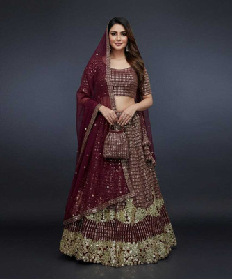 PRATYAM FASHION Embroidered, Self Design Semi Stitched Lehenga Choli(Brown)