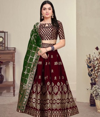 Trijal Fab Self Design Semi Stitched Lehenga Choli(Maroon)