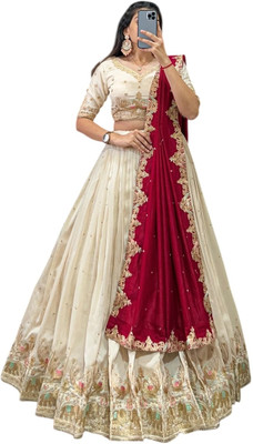 Julee Embroidered Semi Stitched Lehenga Choli(White)