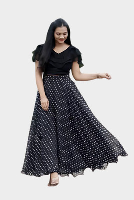 Rivasha Fashion Digital Print Semi Stitched Lehenga & Crop Top(Black)