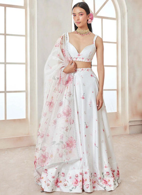 Sixsigma Printed Semi Stitched Lehenga Choli(White)