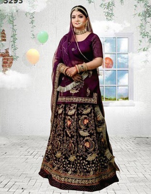Bhawani Collection Embroidered Semi Stitched Rajasthani Poshak(Purple)