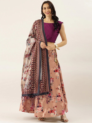 KAHIRAA WHOLETEX Floral Print Semi Stitched Lehenga & Crop Top(Multicolor)