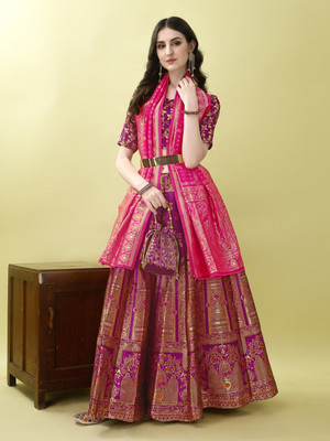 LehengaTRENDZ Printed Semi Stitched Lehenga Choli(Purple)