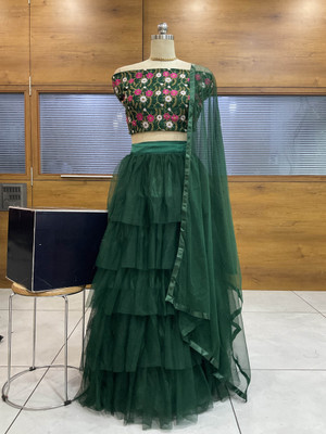Payu Embroidered Semi Stitched Lehenga Choli(Green)
