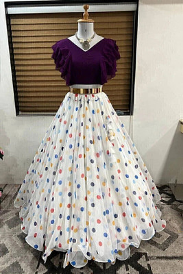 HOUSE OF COMMON Printed Stitched Lehenga & Crop Top(Purple, White)