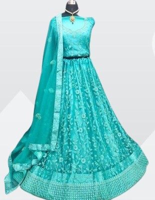 PRANJAL ART Solid, Embroidered, Embellished, Self Design, Striped Semi Stitched Lehenga Choli(Light Green)