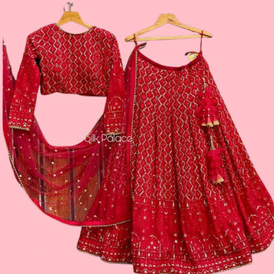 KAPANKU Self Design Semi Stitched Lehenga Choli(Red)