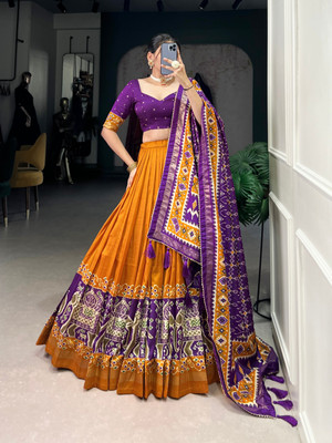 MAMADEV Printed Semi Stitched Lehenga Choli(Yellow)